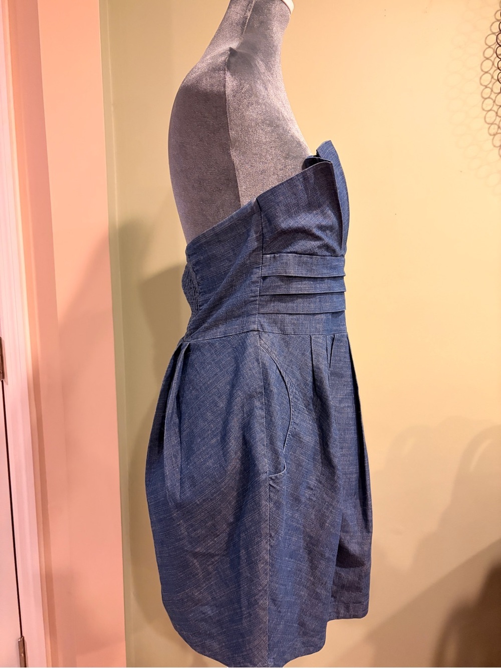 Romeo & Juliet Couture Strapless Chambray Denim Mini Dress Pleated Bustier L - Picture 4 of 5